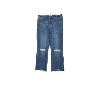 SO High Rise Kick Cropped Distressed Raw hem Women size 13 Dark Blue Denim Jeans